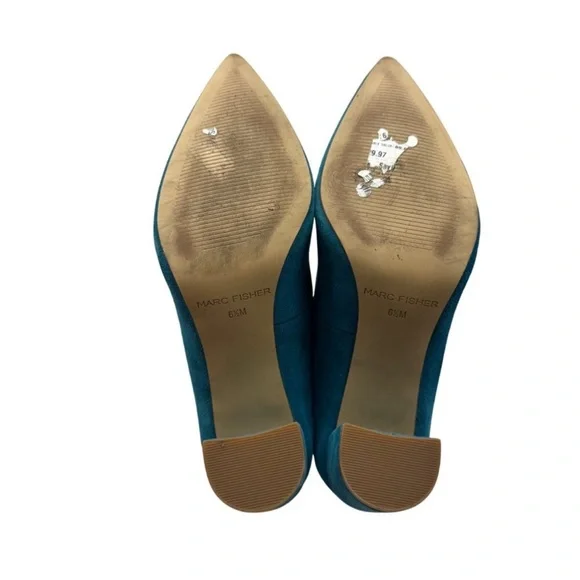 Marc Fisher Viviene Turquoise Suede Leather Pointed Toe Block Heels Women 6.5M - Picture 7 of 10